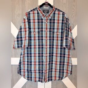 125. Nautica Mens Short Sleeve Plaid Button Down Shirt Red White Blue Yellow XXL
